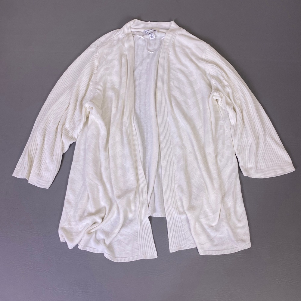Croft & Barrow Cardigan Plus Size 2X White Rayon Open Front Chevron Ribbed Knit*